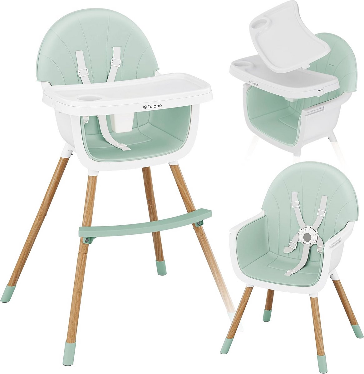 Hoge Kinderstoel voor Baby's - 2-in-1 met Voetensteun, Veiligheidsgordel en Verstelbare Hoogte
