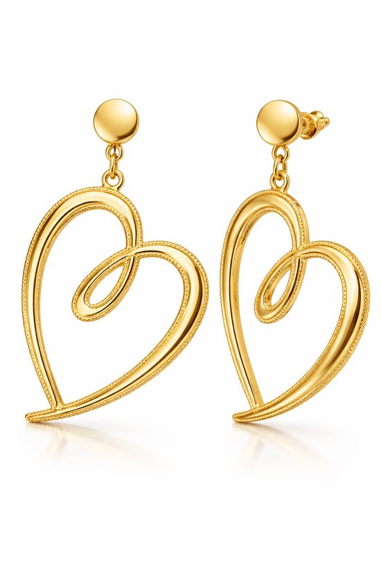 Lundholm Boucles d'Oreilles de Luxe pour Femmes Puces d'Oreilles Grandes Or - Bijoux en Acier Inoxydable Premium - Grandes Puces d'Oreilles en Forme de Cœur Or - Cadeau pour Elle - Ma Série Luni - dans Emballage Cadeau de Luxe