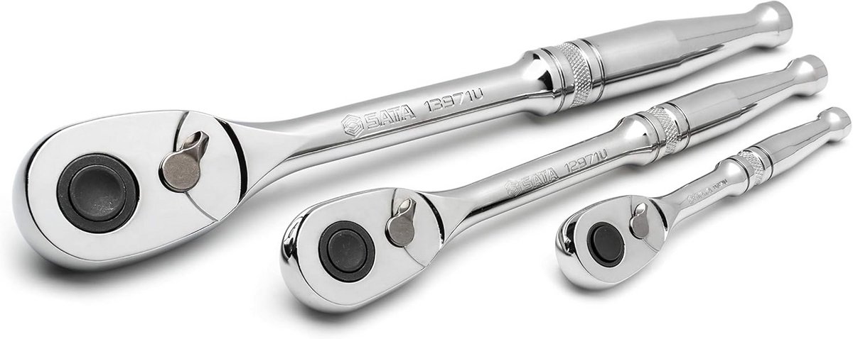 3-Delige Snelle Vergrendelings Ratchet Set - Hoogwaardige Gereedschapset met Drupkop, Geëmailleerd Chroom Handvat - 6.4mm, 9.5mm, 12.7mm