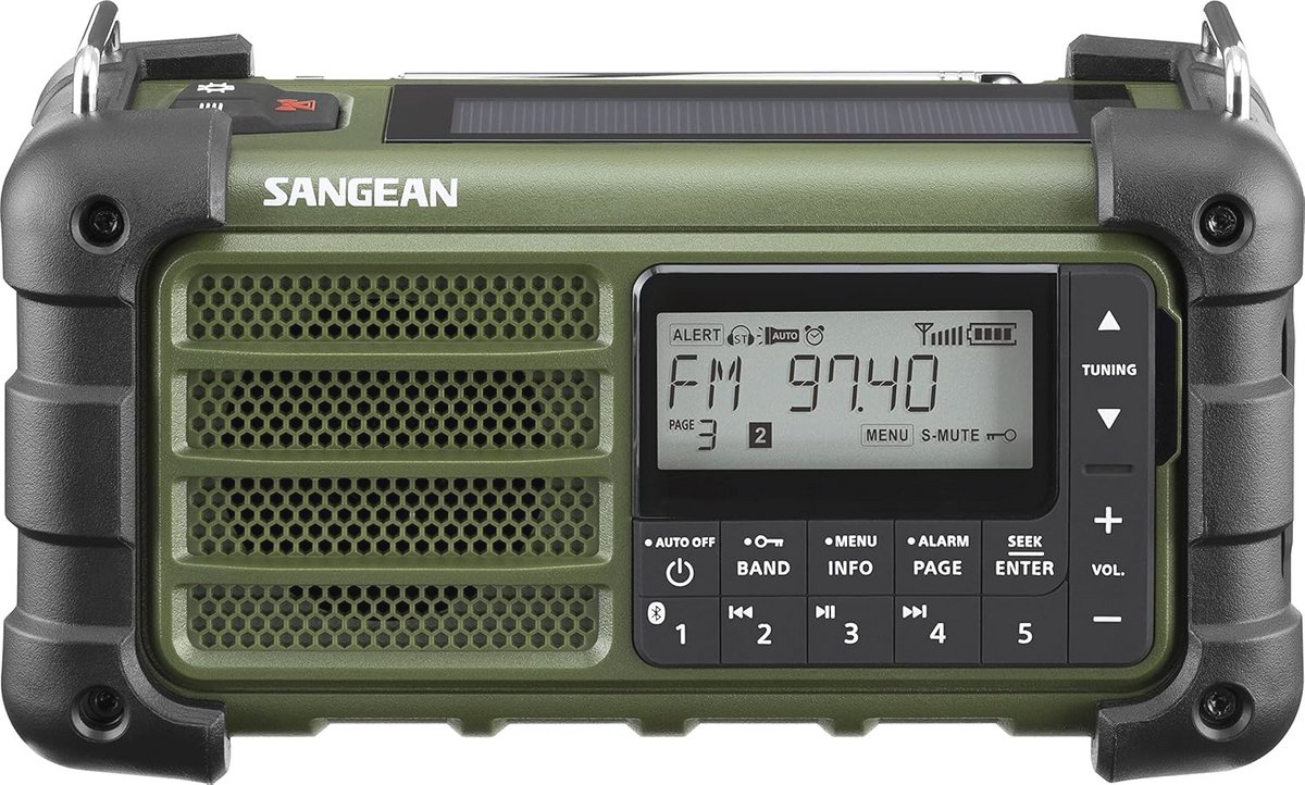 Draagbare Digitale Noodradio met Bluetooth, Solar en Handcrank