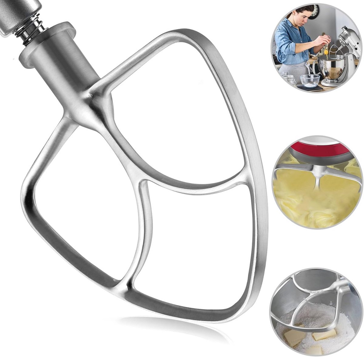 304 RVS Flex Edge Klopper voor 4.5/5 QT Tilt Head Stand Mixer