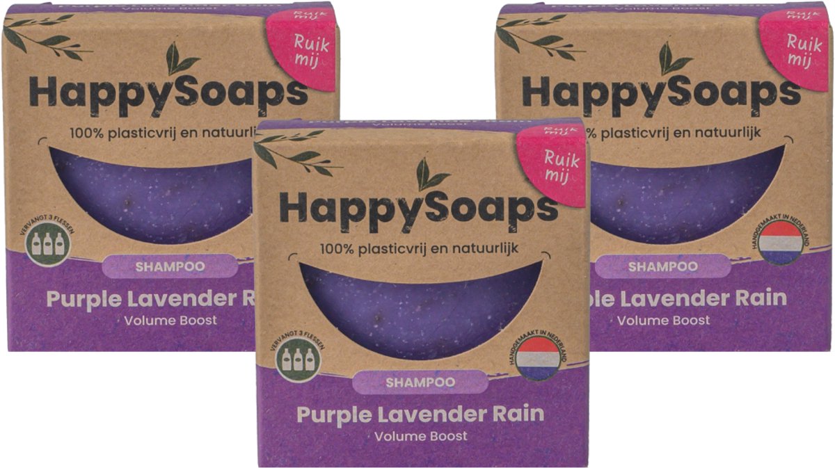 HappySoaps Purple Lavender Rain – Jaarbox 3× Shampoo Bar – Voordeelverpakking – Natuurlijk, Plasticvrij & Vegan