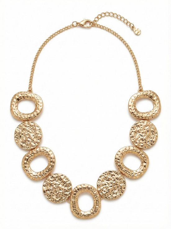 Collier doré à gros maillons ronds - collier pour femme - collier tendance avec texture martelée brillante