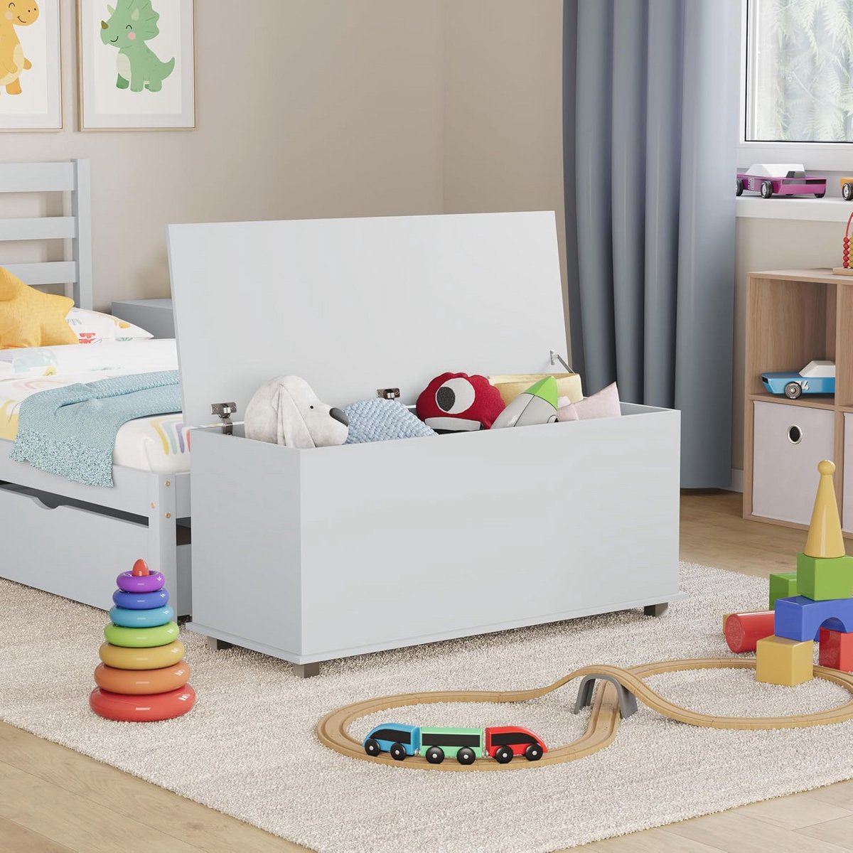 Houten Speelgoeddoos voor Kinderen met Deksel - Opbergkist voor Beddengoed, Kussens en Speelgoed