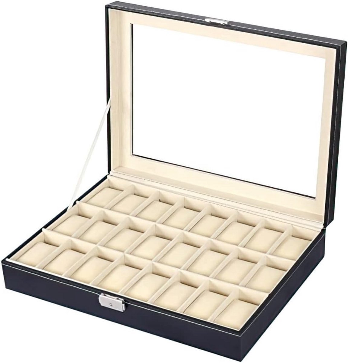 Elegante Horlogekoffer voor 24 Horloges met Echt Glas en Lederlook