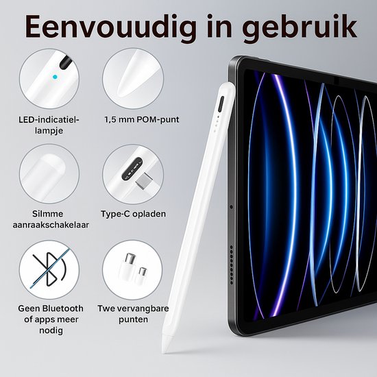 IfarNix Stylus Pen voor iPad & Android - Universele Active Stylus - USB-C Oplaadbaar - Voor Tablet & Smartphone van Merkloos — afbeelding 4