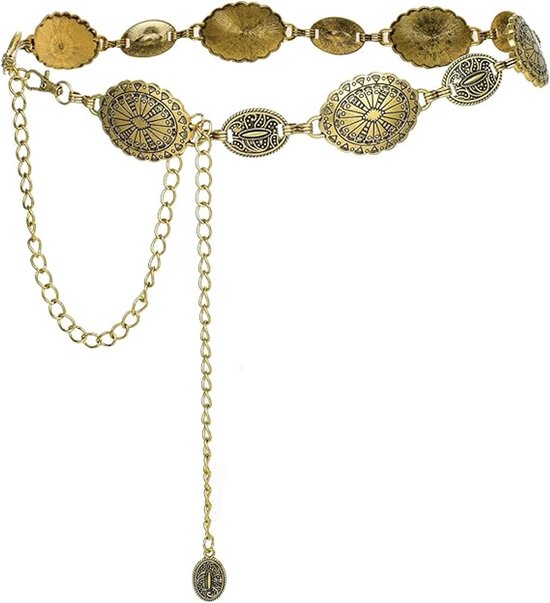 Chaîne de taille en métal pour femme - Met Ceinture Western Punk à Pierre Turquoise Rétro Dorée Concho