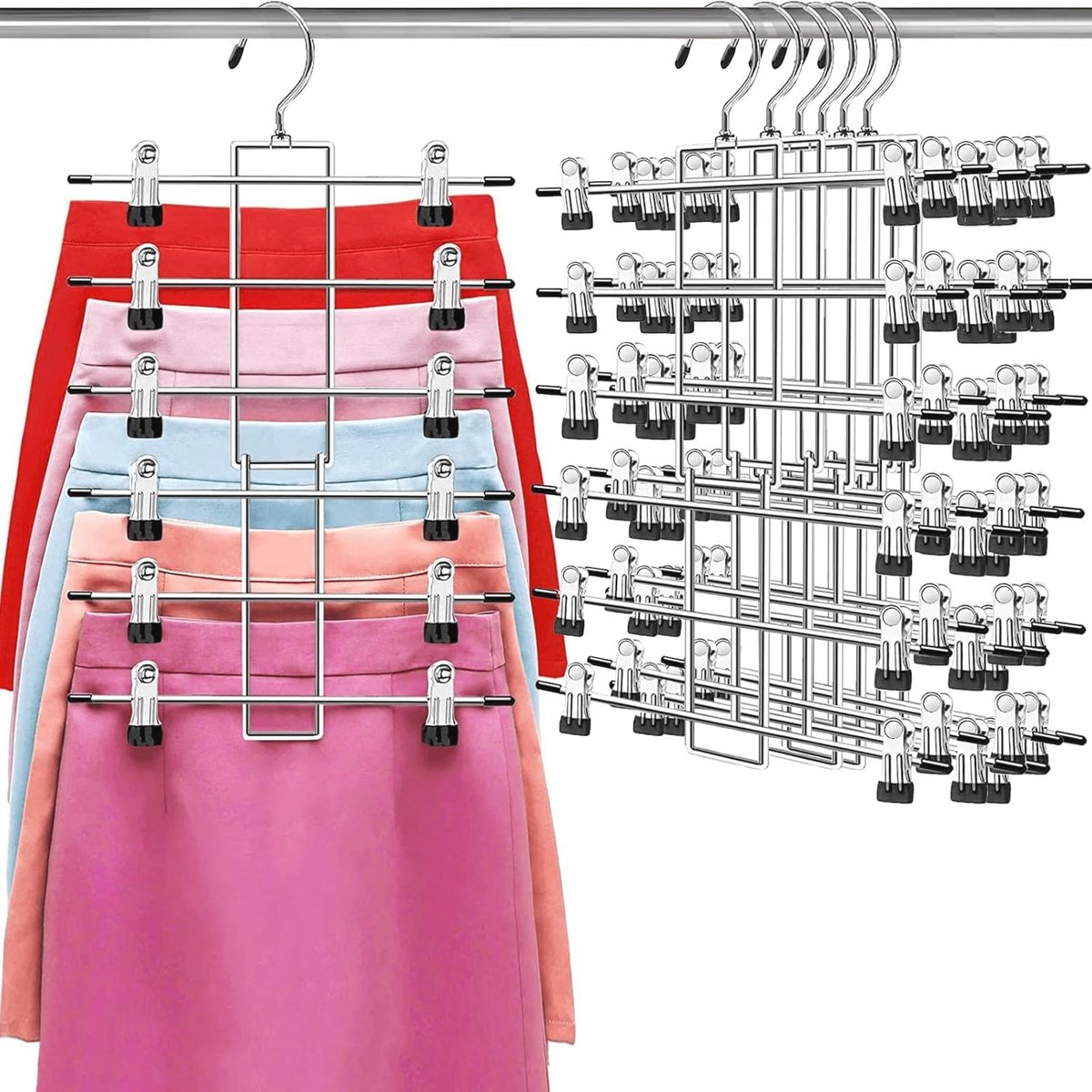 Ruimtebesparende Hangers - 6 Lagen Broekhangers met Draaibare Haak en Antislip Clips