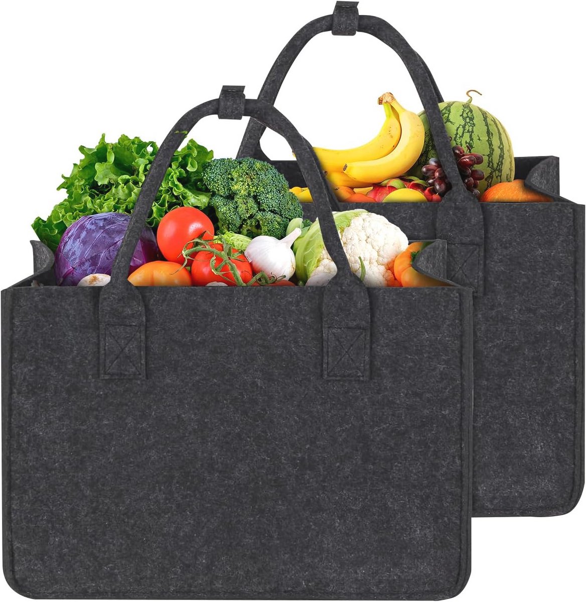 Grote Vilten Tas - Boodschappenmand, Opvouwbare Shopper 40 x 27 x 27 cm - Set van 2
