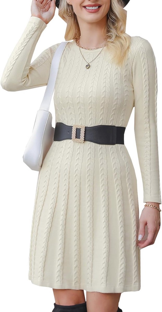 Elegante gebreide damesjurk met col - Modieuze midi trui-jurk voor vrije tijd en cocktails