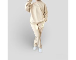 MERRENCI® | Comfortabele Set | 100% Premium 360 GSM Katoen| Beige oversized trui en wijde broek