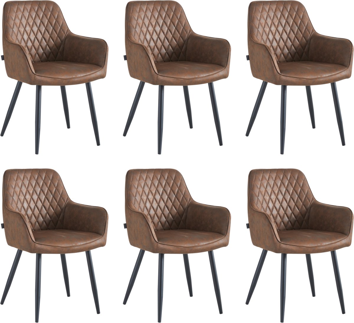 Colenis Beverly Eetkamerstoel - Set Van 6 - Bruin - Microfiber Stof - Met armleuning Microfiber Bruin