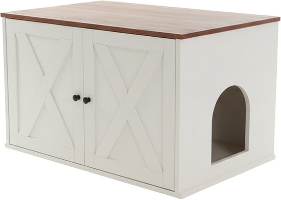 Kattenkast voor kattenbak - 50x80x53 cm - wit-bruin