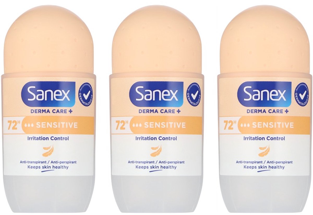 Sanex Derma Care+ Sensitive Anti-Transpirant Roll-On 53 ml – 72u Bescherming – 3-Pack
