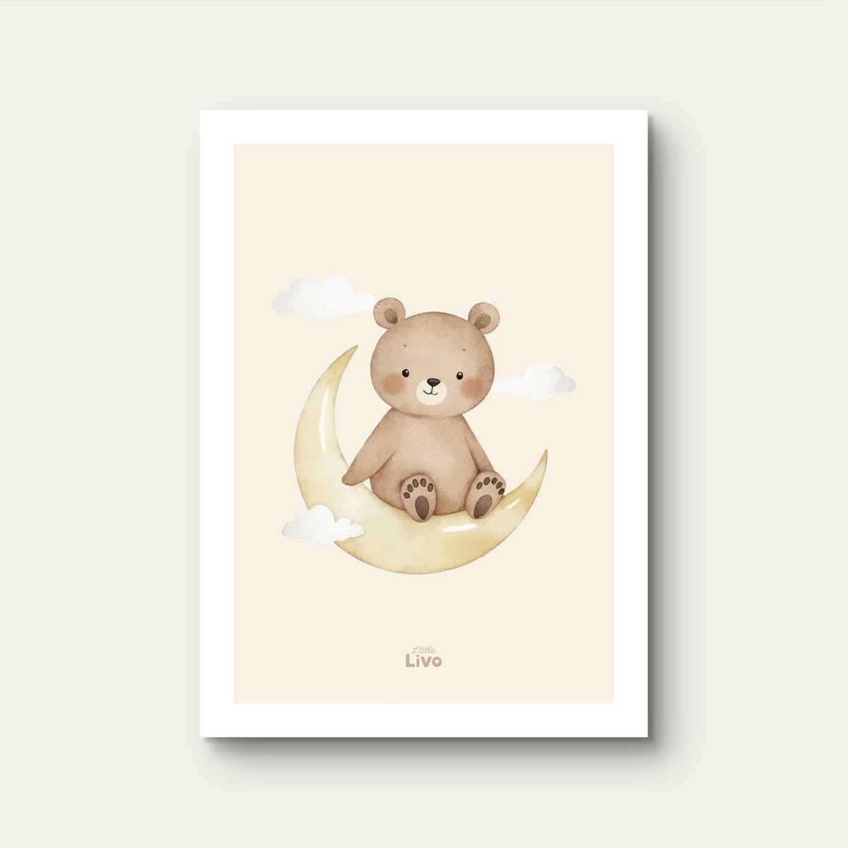 Little Livo Kinderposter Beertje op de Maan – Poster Kinderkamer – Muurdecoratie – 21 x 30 cm – Mat – 250 g/m² Papier
