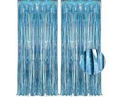 Blauw klatergoud gordijn feestachtergrond - GREATRIL Folie Gordijn Party Decor Foto Streamers Achtergrond voor Verjaardag/Baby Shower/Zeemeermin/Onder Zee/Oceaan/Frozen Party Decoraties - 1 m x 2,5 m