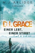 Boekcover met titel 'D.I. GRACE EINER LEBT, EINER STIRBT' en een silhouet van een vrouw in een veld.