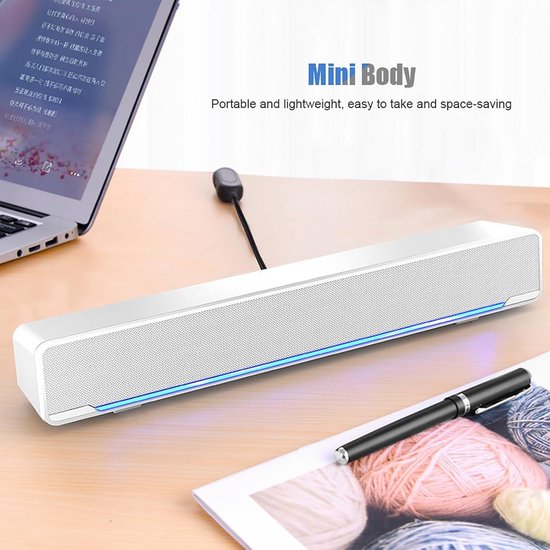 Verlichte Stereo Soundbar met 3.5mm Jack en USB voor PC, Laptop en Tablet van Merkloos — afbeelding 5