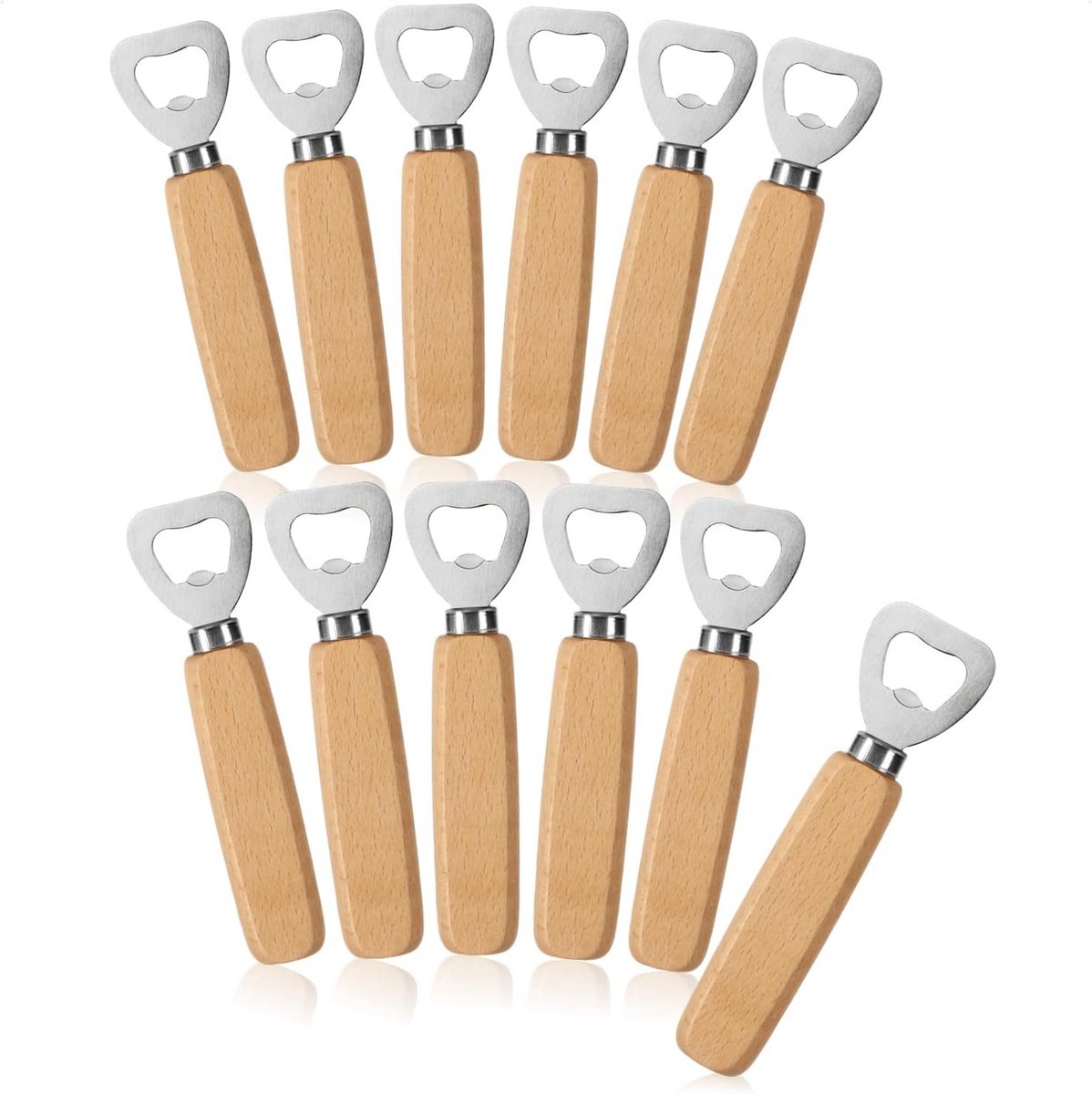 Set van 12 Bierflesopeners - Roestvrij Staal met Ergonomisch Houten Handvat