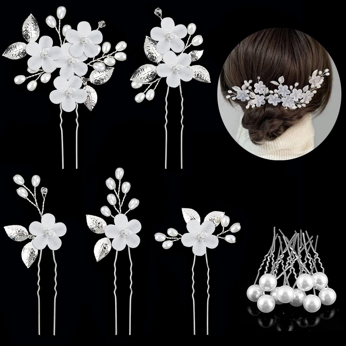 13 delige set bruidshaaraccessoires met parels en strass steentjes in zilverkleur