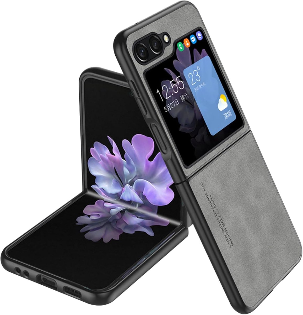 Samsung Galaxy Z Flip6 hoesje – compatibel – Alcantara leer – grijs – bescherming case cover