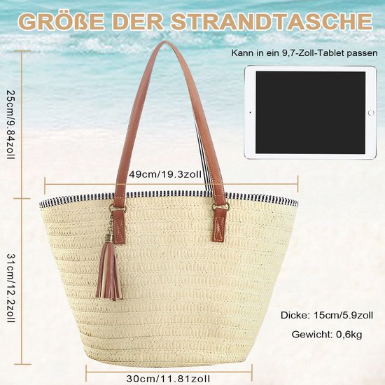 GSenhui Stroohandtas voor dames, zomer strandtas stroo groot, mandtassen dames strootas met leren schouderband, strootassen Boheemse handgeweven, gevlochten basttas voor reizen strand GSenhui Stroohandtas voor dames, zomer strandtas stroo groot, mandtassen dames strootas met leren schouderband, strootassen Boheemse handgeweven, gevlochten basttas voor reizen strand