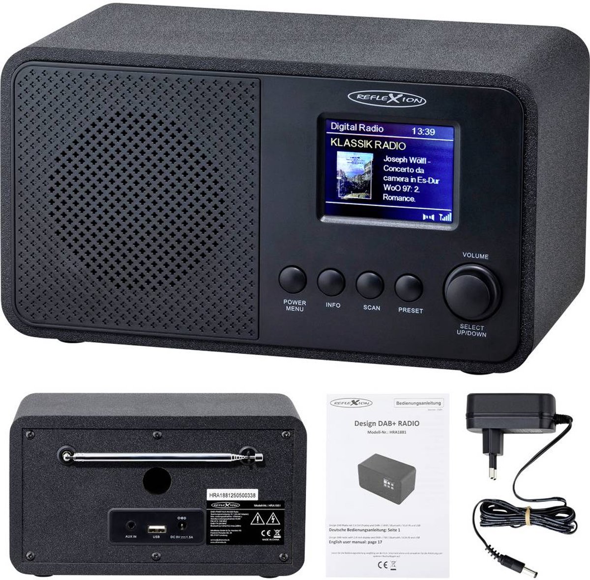 Reflexion Radio DAB+, VHF (FM) AUX, Bluetooth, FM, MP3 Zwart