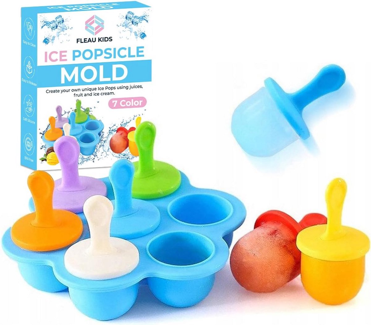 Set van 7 IJsvormen voor Kinderen - Siliconen IJsjesmaker met Anti-Lek Deksels - BPA-Vrij