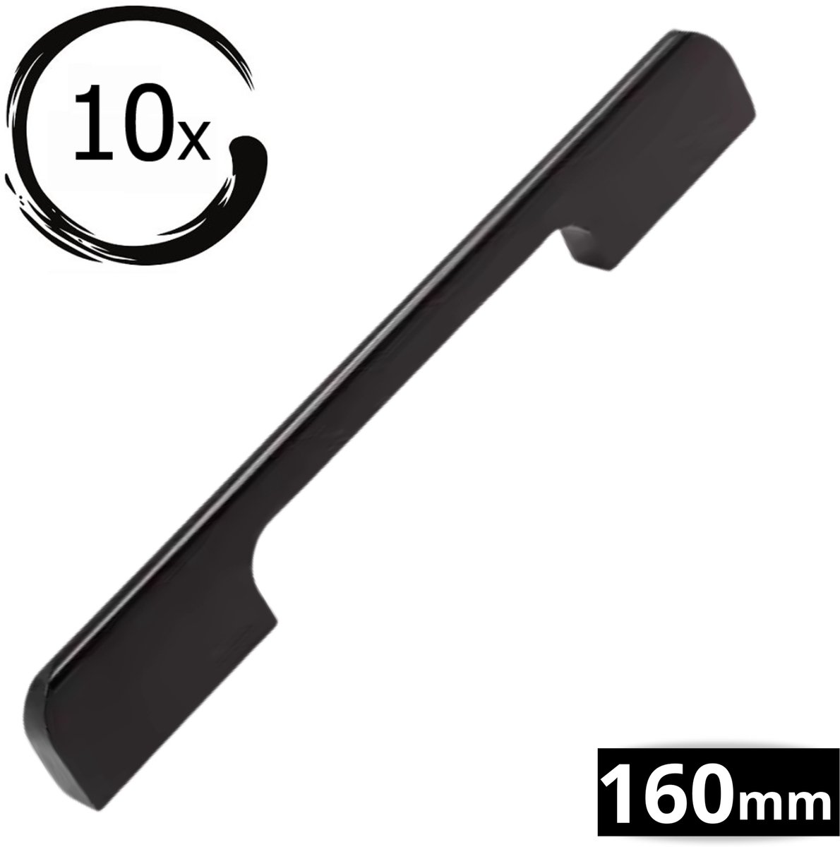 10X Handgrepen Zwart RVS - Boormaat 160mm - Kastgrepen