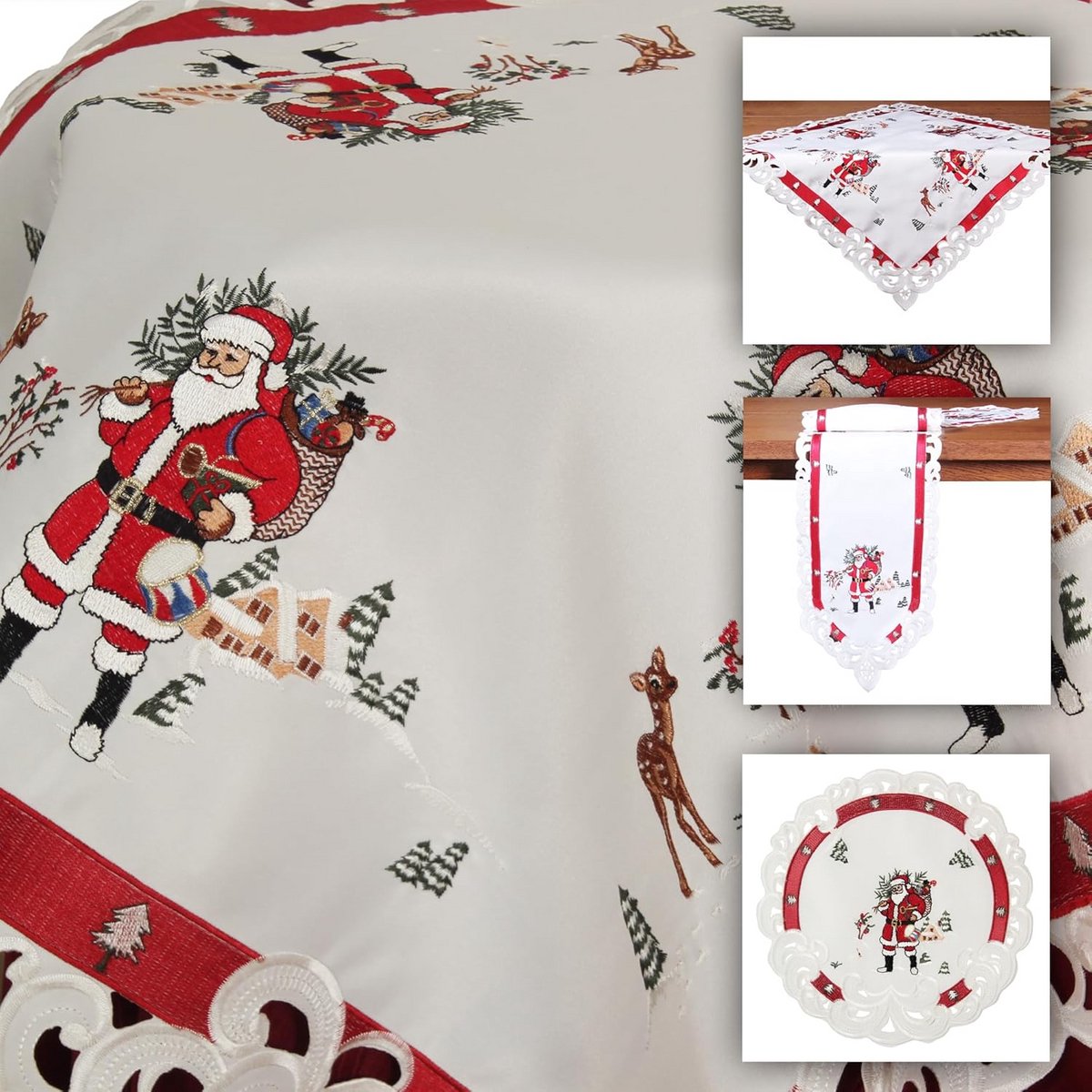 Ronde Kerst Tafelkleed met Sneeuwlandschap en Kerstman 40 cm Polyester