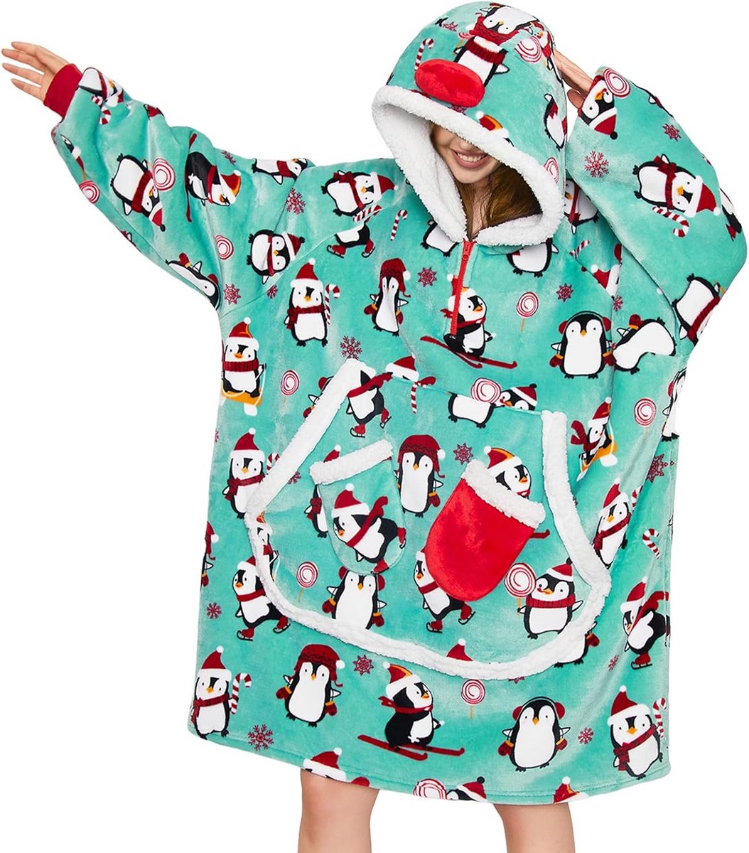 Warme Deken met Mouwen en Capuchon voor Volwassenen - XXL Fleece Draagdeken met Zakken