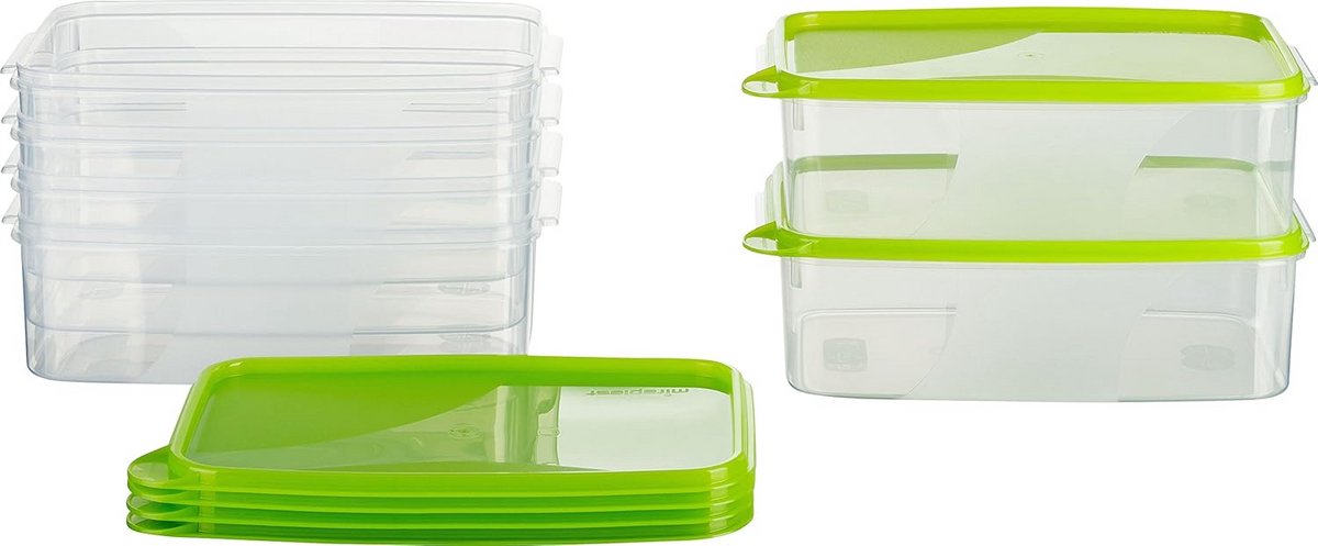Diepvriescontainers Set van 6 Rechthoekige Bewaarbussen 2L Groen