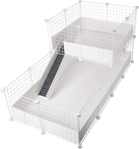 Modulaire C&C Kooi voor Cavia's en Kleine Huisdieren met Loft en Witte Bak