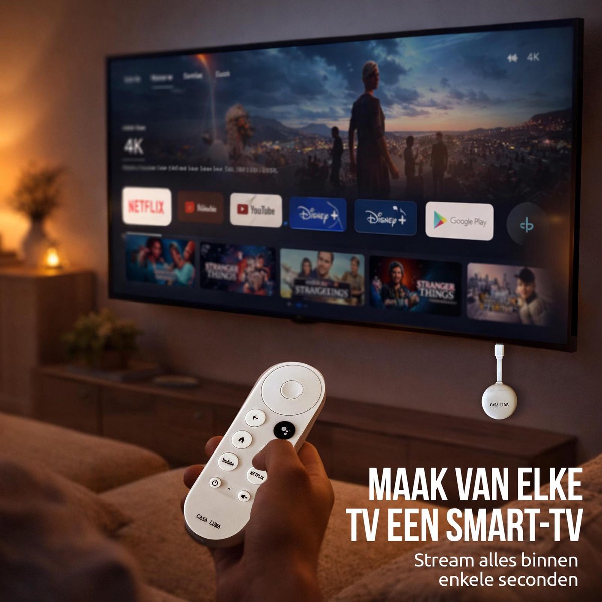 CASA LUMA Android TV Stick 4K Ultra HD –WiFi 6 – Google Assistant & Spraakbediening – Smart TV Box – Netflix , YouTube, Disney+ - Google Play – Chromecast Alternatief — cadeau in Elektronica - foto 5