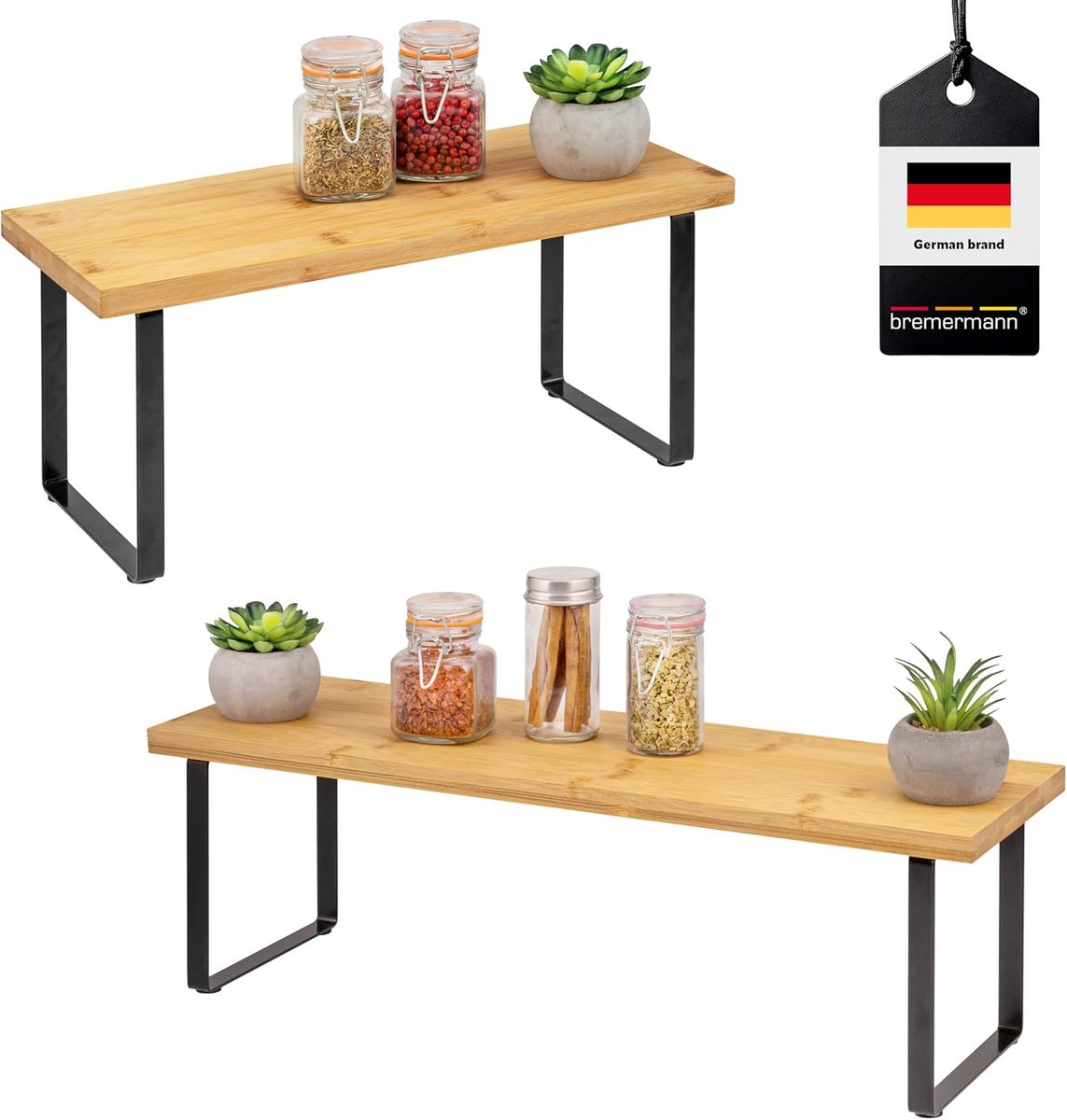 2x Kruidenrek Keukenplank Bamboe en Metaal Vrijstaand - Verstelbaar 36/50 cm