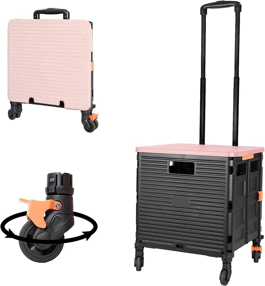 Opvouwbare Multifunctionele Transportwagen met Deksel en 360° Draaibare Wielen