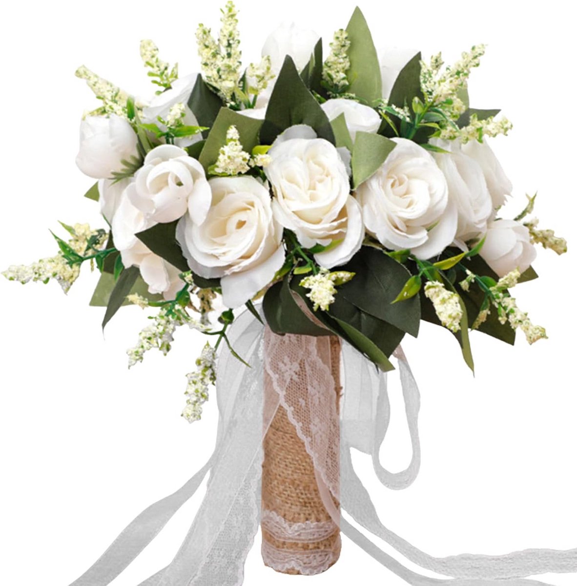 Bruidsboeket Kunstbloemen Zijderosen Wit - Real Touch Bruiloft & Feest Decoratie