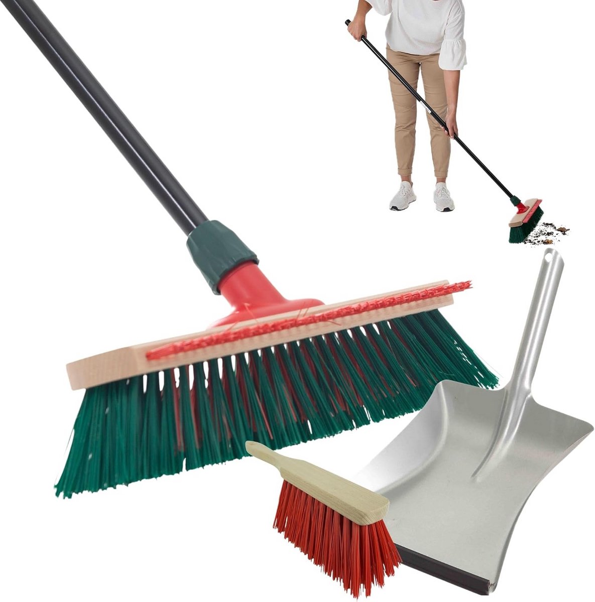 Stevige Tuinbezem met Schraper en Telescoopsteel - Ideaal voor Buiten Schoonmaken