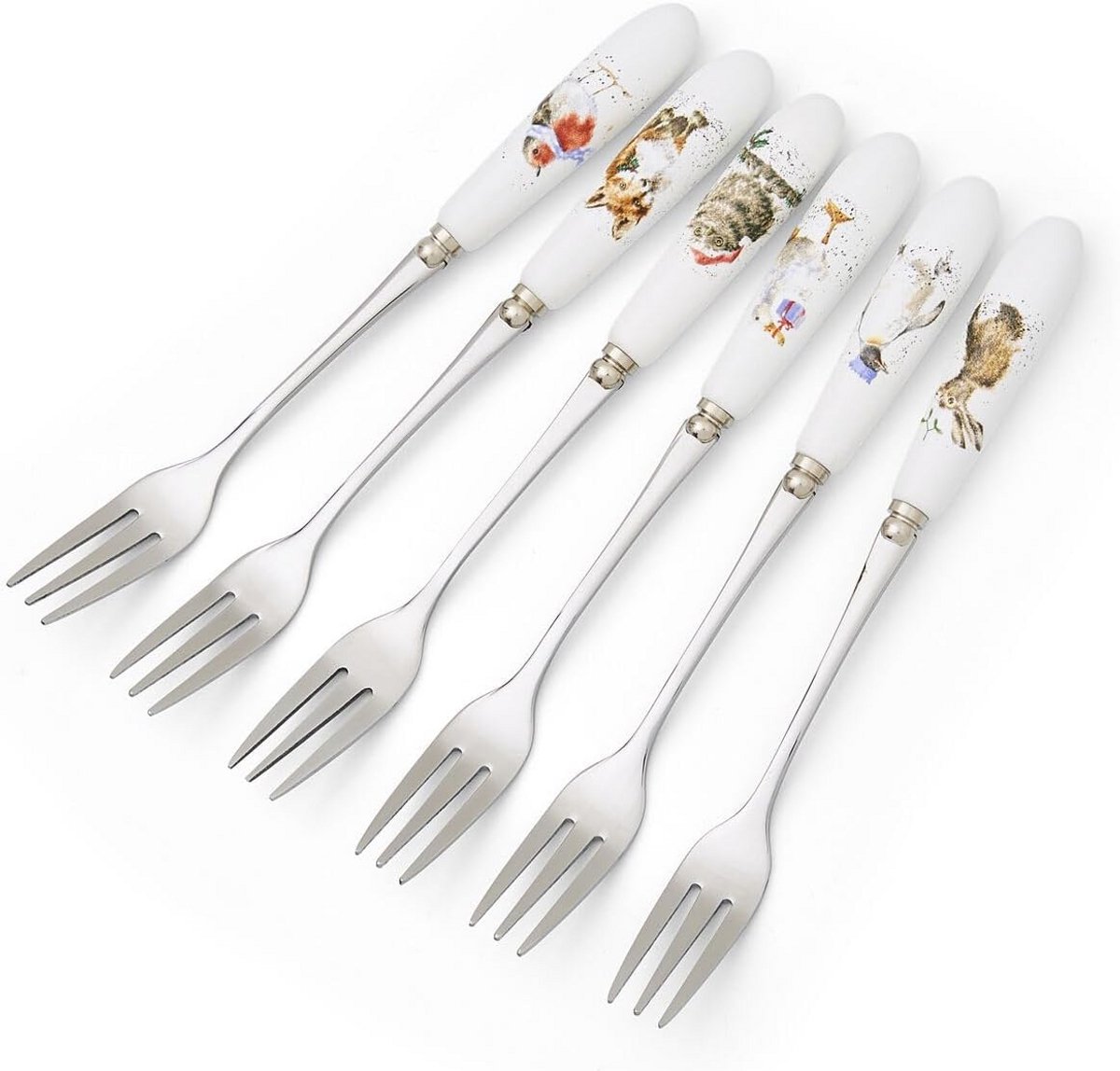 Set van 6 Gebakvorkjes met Dierenprint - Porseleinen Handvat