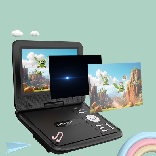 Draagbare DVD Speler Auto - 9,5" Draaibaar HD-Scherm - Draagbare DVD Speler - USB - 7.5 Inch Draaibaar HD Scherm - 4-6 Uur Speeltijd - Voor SD-kaart/USB/Sync TV - Zwart — afbeelding 2