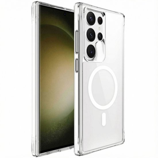 Samsung Galaxy S24 Ultra Hoesje Transparant Met Magnetische Ring, Schokbestendig, Verstevigde Hoeken, Krasbestendig