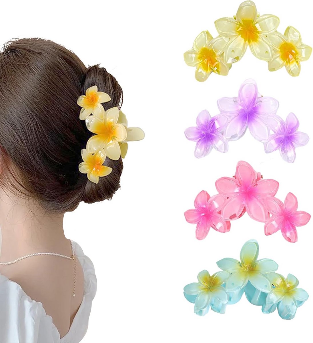 4x Grote Bloemen Haarclips Assortiment - Sterke Haar Klem voor Dik Haar en Haarstyling