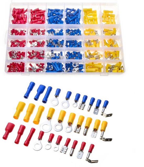 QTTVBTNA 480 Pièces Cosses de Câble – 30 Types de Connecteurs Électriques avec Gaines Isolées – Boîte de Rangement Incluse – connecteurs de câble pour électriciens