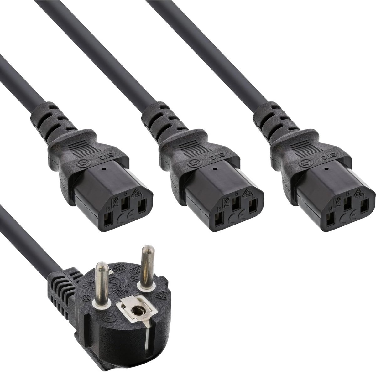 Kwalitatief hoogwaardige Y-kabel met 3x C13-aansluiting, geschikt voor gebruik met gereedschap en machines, 2,5 A, 5 meter