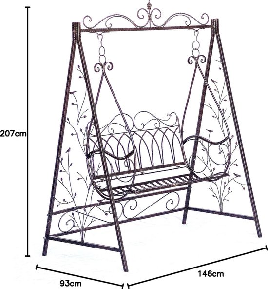 GOPLUS Schommelbank, 2-zits, tuinschommel met ligfunctie, van metaal, tot 240 kg belastbaar, voor buiten, met verstelbaar dak, voor tuin, terras, balkon, beige