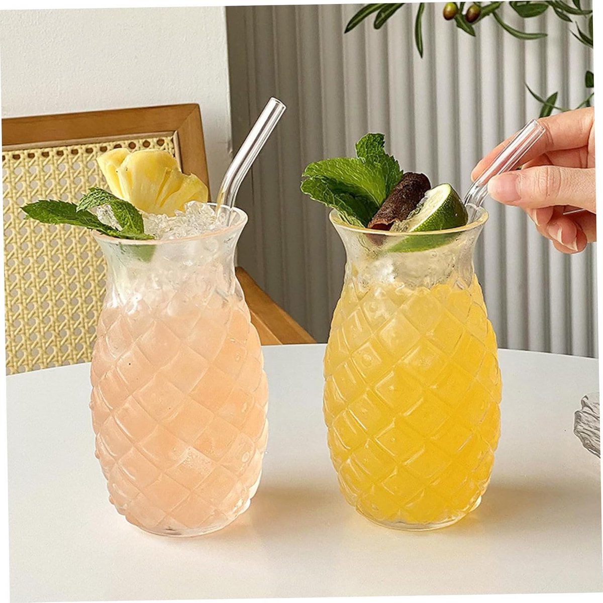 Set van 2 Ananas Glazen 480ml met Rietjes - Tropische Cocktailglazen voor Feest en Bar
