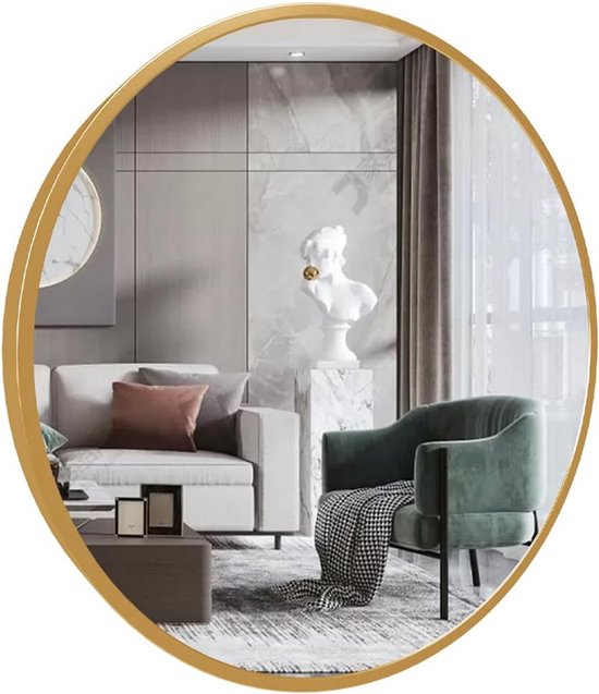 Ronde spiegel met voet - modern metalen frame staande spiegel voor badkamer, slaapkamer, woonkamer - grote cirkelspiegels voor kaptafeldecoratie - wandplank make-upspiegel