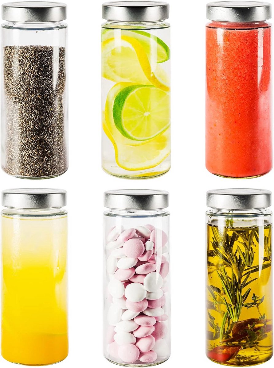 Set van 6 Glazen met Schroefdeksel 380 ml voor Smoothies en Bewaren