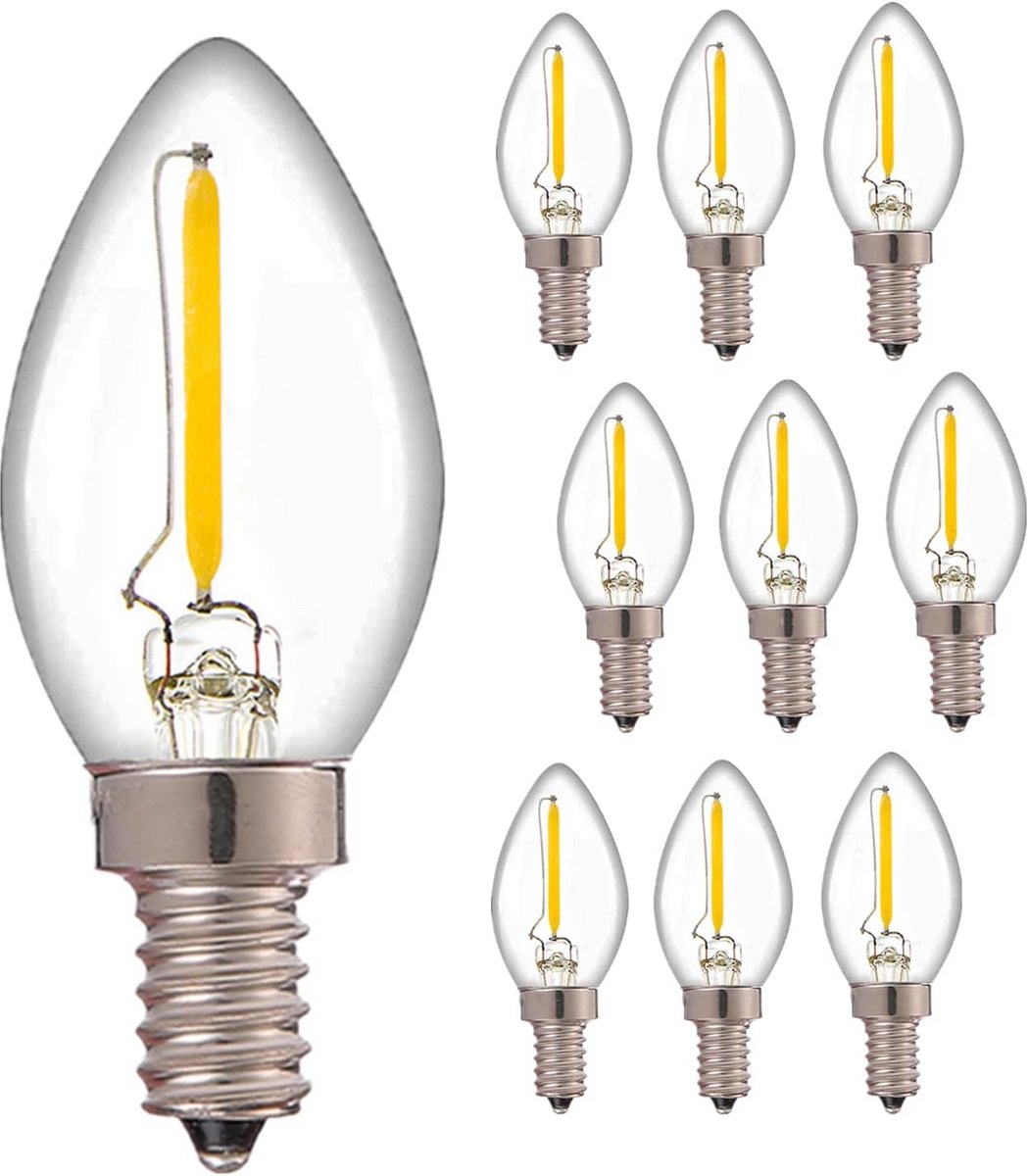 10x E14 Dimbaar LED Filament Lampjes 0.5W Warm Wit 2700K voor Kroonluchter en Hanger