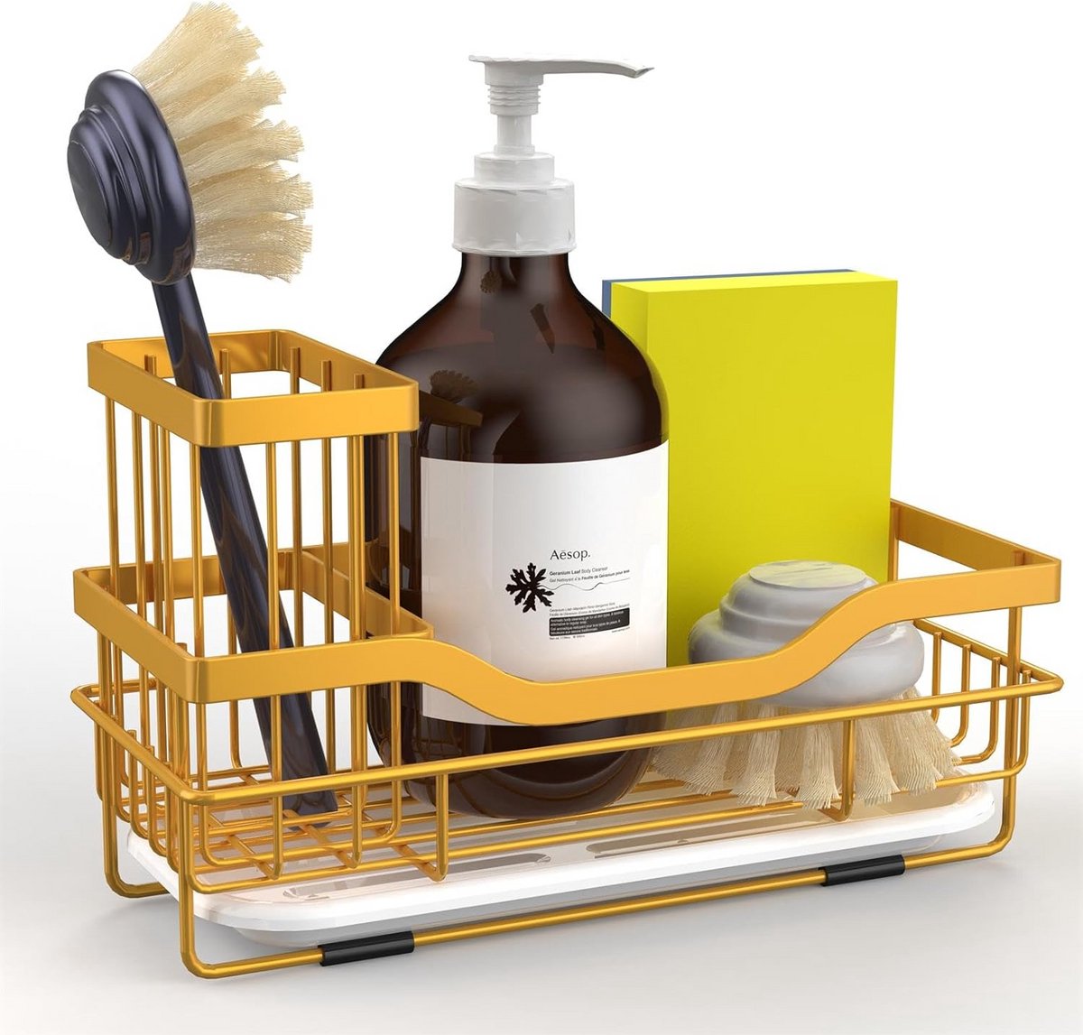 Spoelbak Caddy Organizer met Borstelhouder en Afvoerlade voor Aanrecht